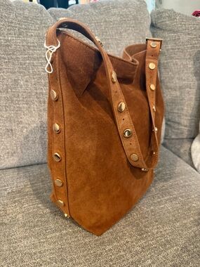 NEW Lilium Firenze Real leather  Stud-Accent Shoulder Bag in Brown